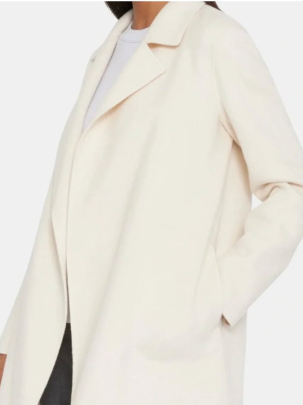 Theory Open Front Coat Double-Face Wool-Cashmere in Cream Size S